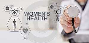 Women`s health. Medical Healthcare concept on virtual screen.