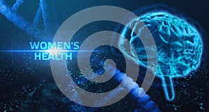 Women`s health. Medical Healthcare concept on virtual screen