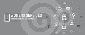 Women`s Health Services Icon Set Web Header Banner - Abstract De