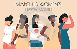 Women s history month concept vector on flat style. Event is celebrated in March in USA, Canada