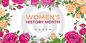 Women`s History Month. Vector banner, poster, flyer, greeting card for social media with the text Women s History Month photo