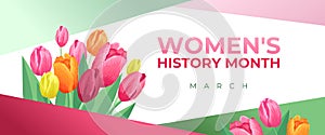Women`s History Month. Vector banner, poster, flyer, greeting card for social media with the text Women s History Month, march.