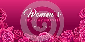 Women`s History Month. Vector web banner, poster, flyer, greeting card for social media with the text Women s History Month, marc photo