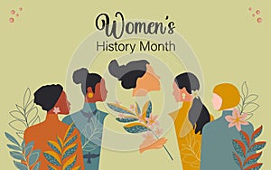 Women\'s History Month. Women of different ages, nationalities and religions come together.