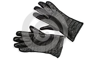 Women's leather gloves on a white background.