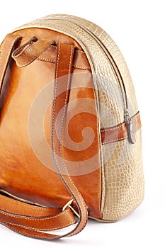 Women`s leather mini backpack-bag. Casual backpack for girls.