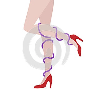 Women`s legs in high heel shoes. The concept of pain and fatigue in the legs, vein disease