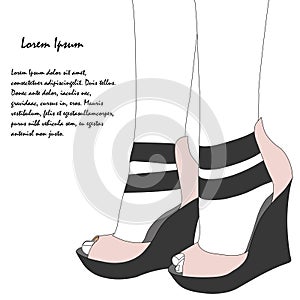 Women`s legs in sandals with signature. photo