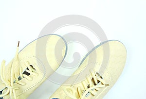 Women`s light beige blue sport shoes . concept run.  female fashion. Trendy shoes. sports sneakers, casual shoes. minimalistic