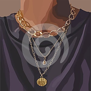 Women`s neck with jewelry. Vector fashion background