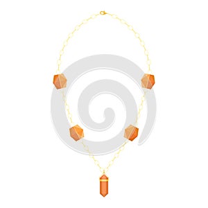 Women`s necklace made of rhinestones, beads and chains. Flat vector illustration