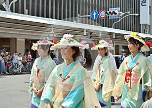 Kimono women's parade of Gion festival, Kyoto Japan.