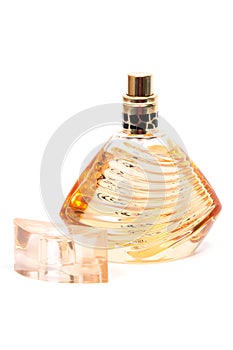 Women`s perfume in beautiful bottle isolated on white