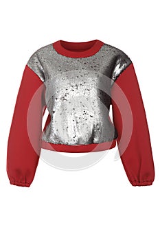 Women\'s red neoprene jumper with pockets photo