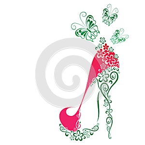 Women's shoes with flowers and butterflies.