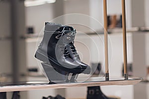 Women`s shoes in a shop window