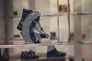 Women`s shoes in a shop window