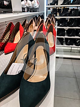 Women`s shoes at a shop window