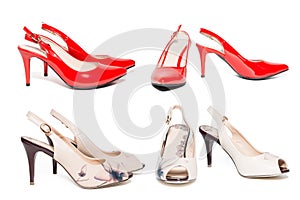 Women`s shoes on white background