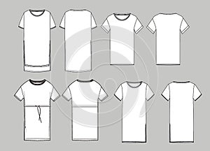 Women`s simple long  t-shirt design. Apparel template, Fashion Flat Sketch vector