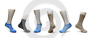 Women`s socks of different design on a white background