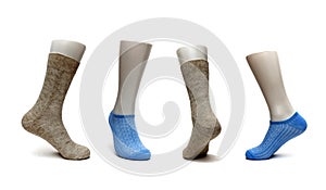 Women`s socks of different design on a white background