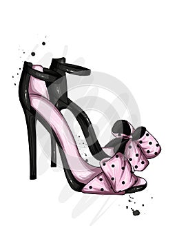 Women`s stylish high-heeled shoes and trousers. Fashion and style, clothing and accessories. Vector illustration.