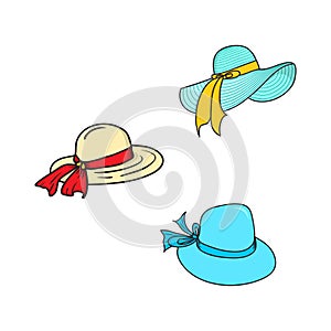 Women`s summer hat. Vector illustration. icon set