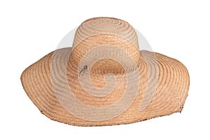 Women\'s summer yellow straw hat with ribbon fashionable style on white background