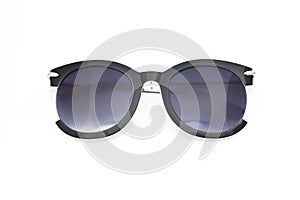 Women`s sunglasses with purple tint stand frontally isolated