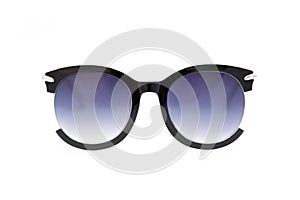 Women`s sunglasses with purple tint stand frontally isolated on a white background