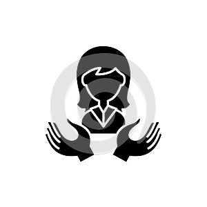 Women`s support black icon, vector sign on isolated background. Women`s support concept symbol, illustration