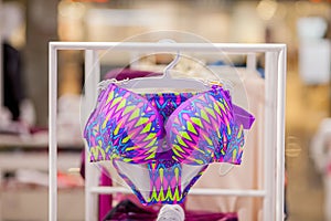 Women`s swimsuits for sale at a seaside shop. Advertise, Sale, Fashion concept