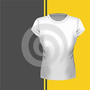 Women`s T-shirt front view mockup, illustration. White tshirt blank template.