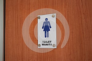 Women\'s toilet sign on a wooden door photo