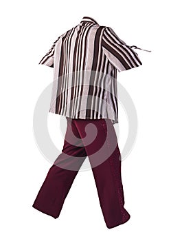 Women`s trousers with a blouse isolated on white background