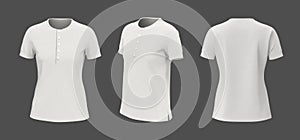 Women& x27;s white henley t-shirt with short sleeve mockup