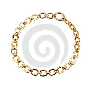 Women`s wrist bracelet of golden chain isolated