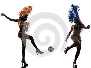 Women samba dancer playing soccer silhouette photo