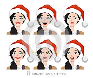 Women in Santa hat with different emotions