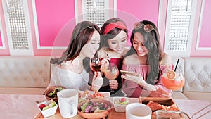 Women selfie in restaurant