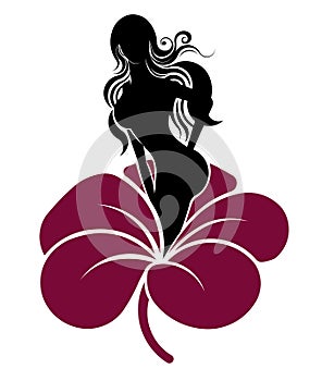 Women shape with a purple flower, logo women on white background,