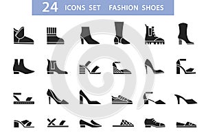 Women shoes icons set, Glyph shoe flat icon pack