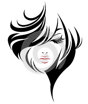 Women short hair style icon, logo women on white background