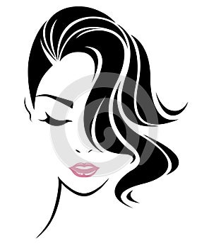 Women short hair style icon, logo women face photo