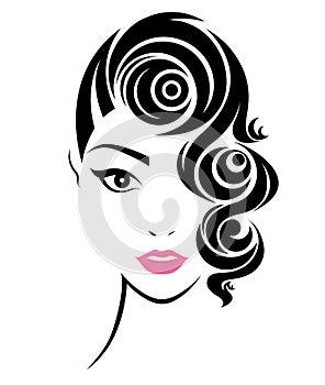 Women short hair style icon, logo women face