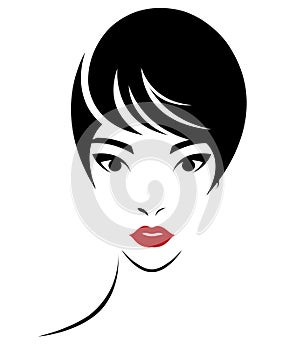 Women short hair style icon, logo women face on white background