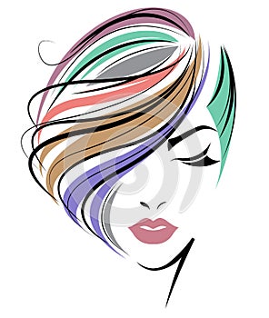 Women short hair style icon, logo women face on white background