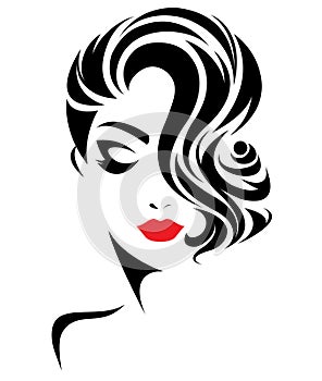 Women short hair style icon, logo women face on white background