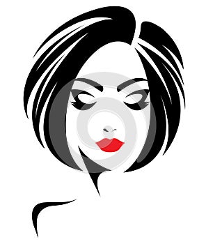 Women short hair style icon, logo women face on white background